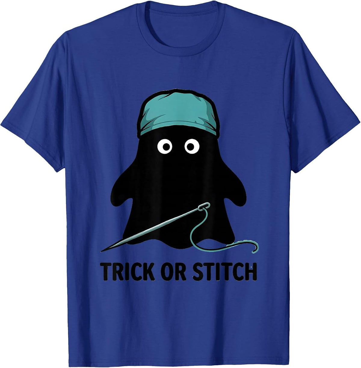 Trick Or Stitch Funny Ghost Surgeon Halloween Medical Crew T-Shirt - Royal Blue