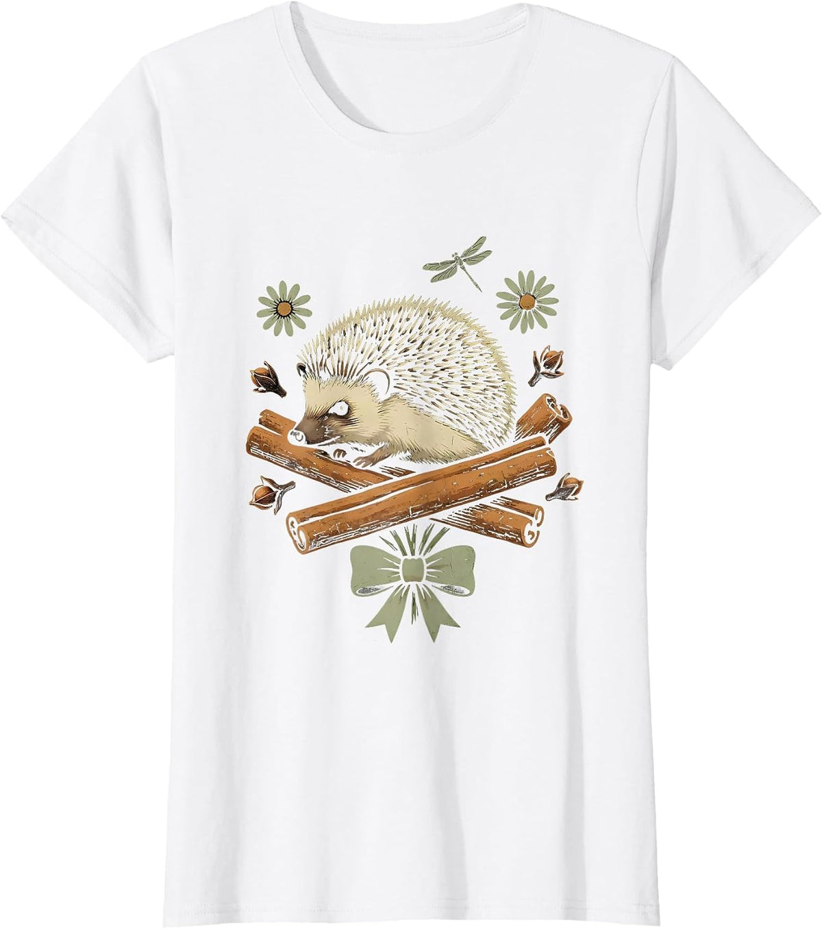 Thanksgiving Hedgehog Cinnamon Cloves Illustration T-Shirt - White