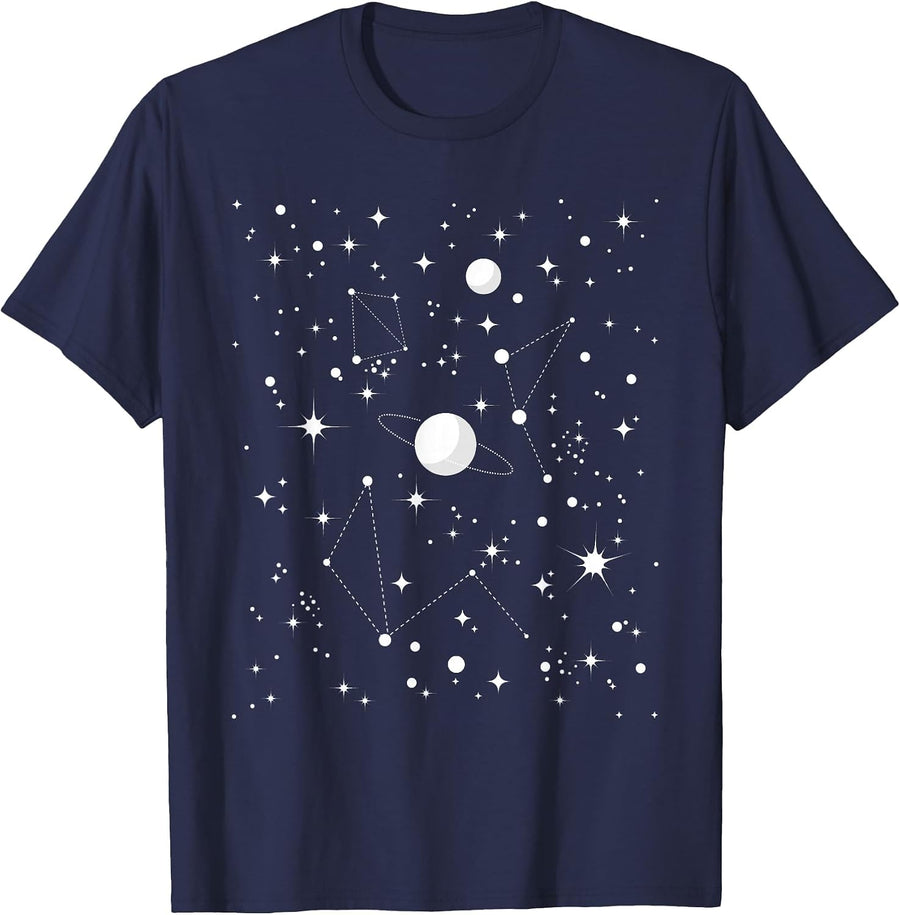 Stargazing - Astronomy Lover Astrological Constellations T-Shirt - Navy Blue