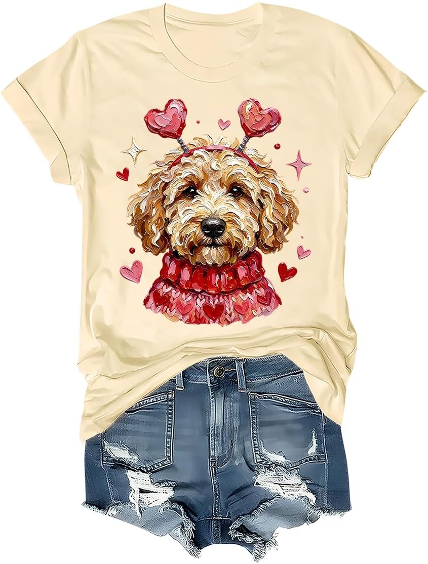 Goldendoodle Dog Valentine Shirt Cute Puppy Love T-Shirt Valentines Day Dog Lover Tee - Crewneck Creamy Yellow-1