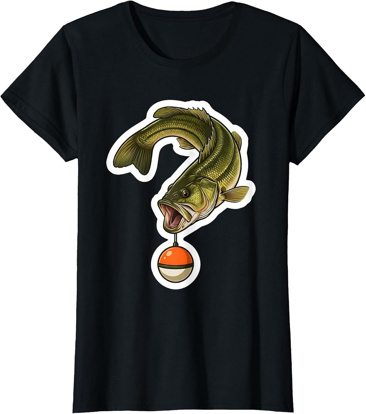 Question Mark Bass Fishing Humor Sticker T-Shirt - Black