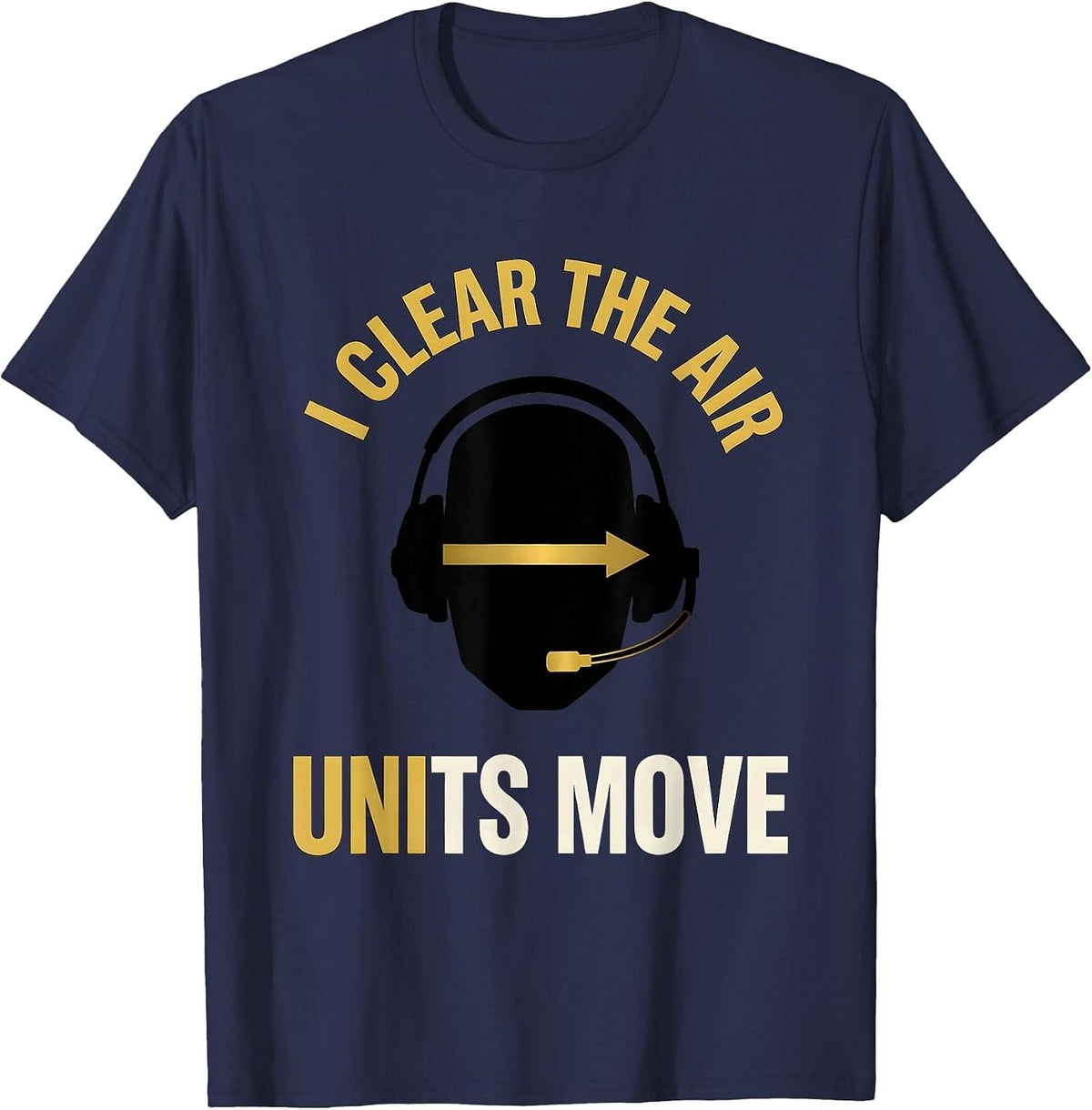 Men's I Clear The Air Units Move Thin Gold Line 911 Dispatcher T-Shirt - Navy Blue