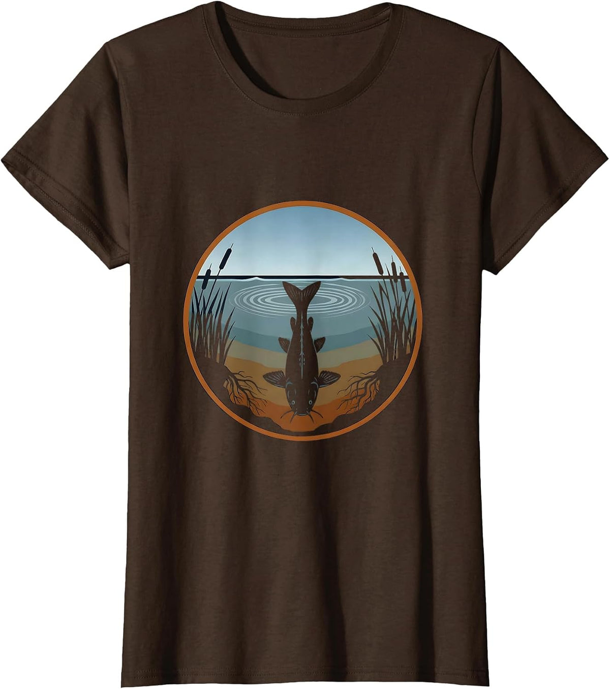 Women's Catfish Lurking in Murky River Depths T-Shirt - Brown