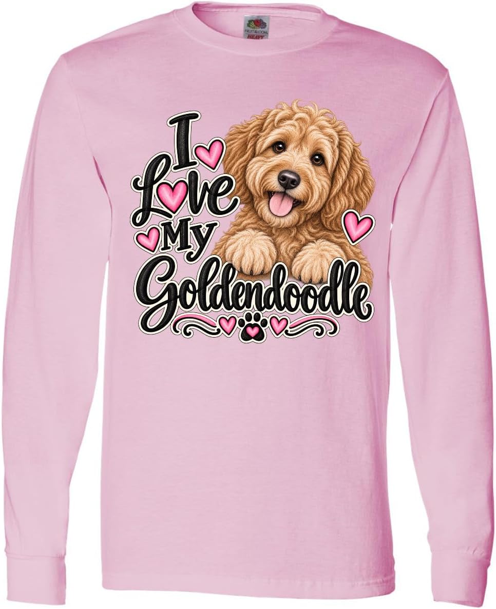 inktastic I Love My Goldendoodle Dog Adult Long Sleeve T-Shirt - Pink
