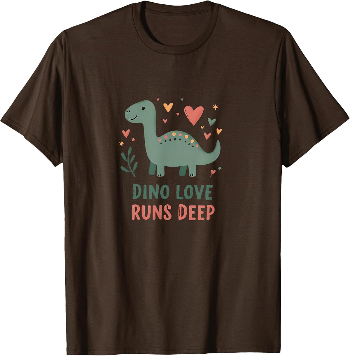 Dino Love Runs Deep Cute Dinosaur Design T-Shirt - Brown