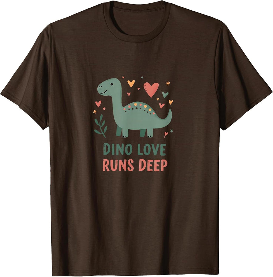 Dino Love Runs Deep Cute Dinosaur Design T-Shirt - Brown