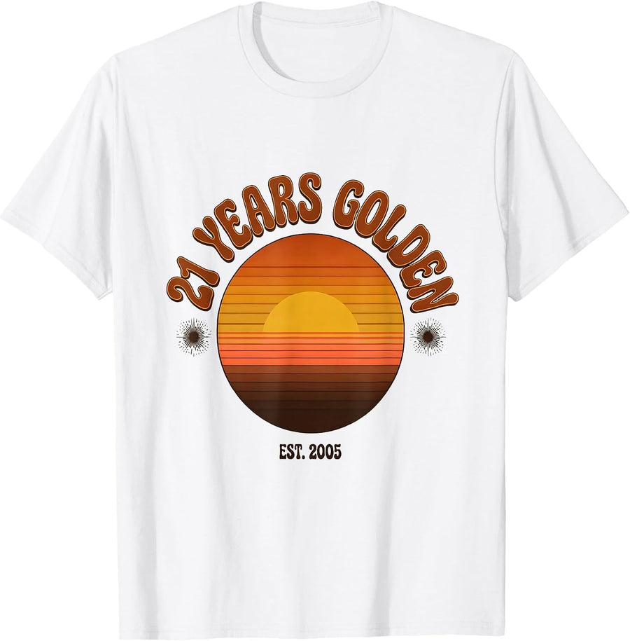21 Years Golden Est 2005 Vintage Milestone Birthday Badge T-Shirt - White