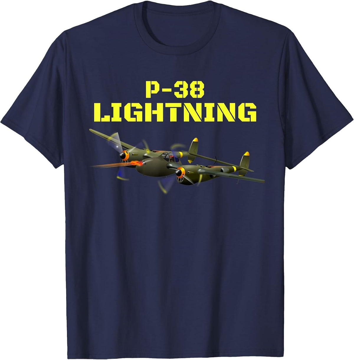 The Great Twin Engine, P-38 Lightning Aviation t-Shirt. T-Shirt - Navy Blue