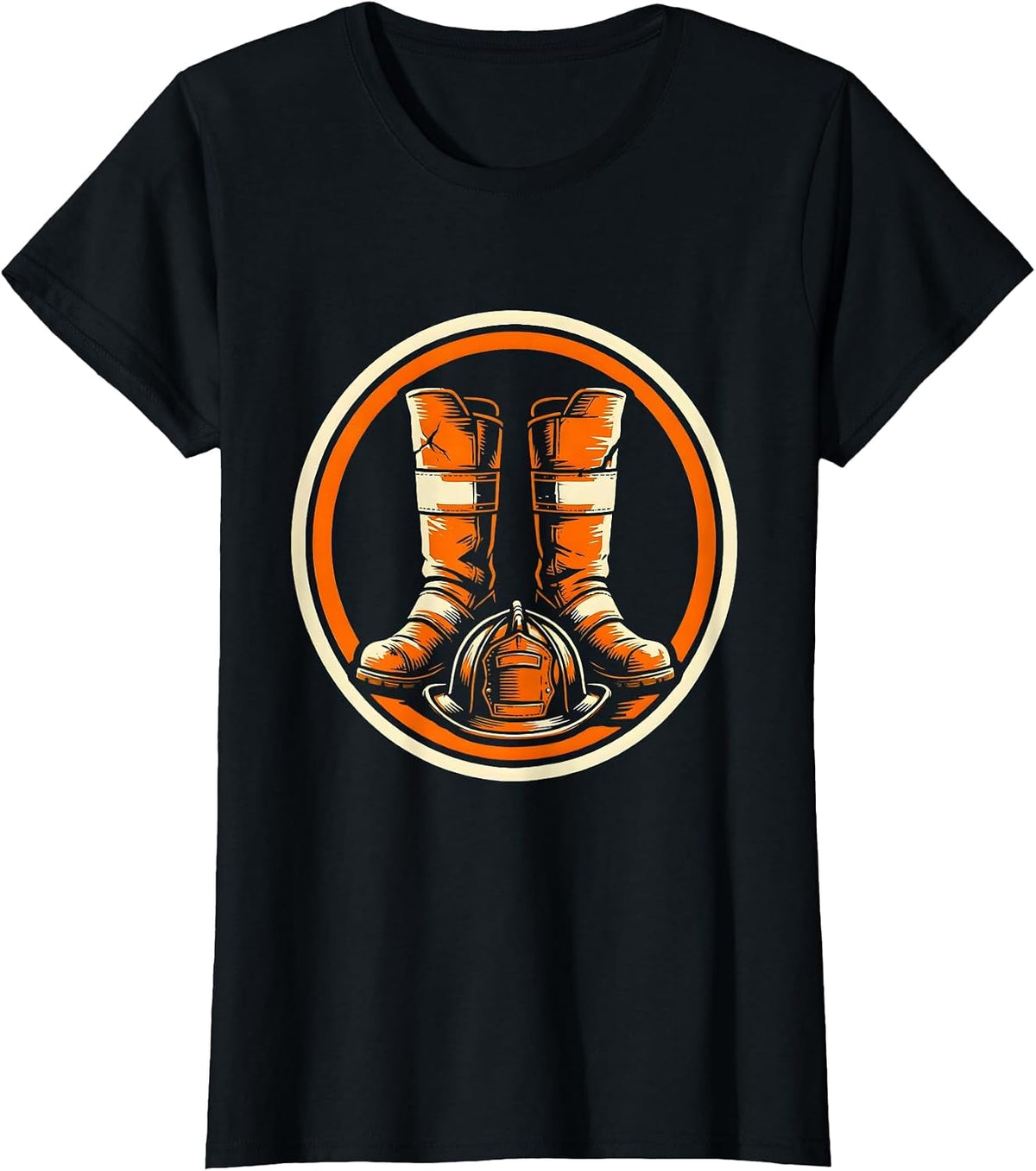 Firefighter Worn Boots and Helmet Graphic Tee T-Shirt - Black