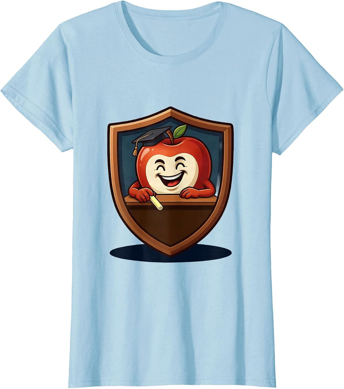 Professor's Desk Apple and Chalk College Graphic T-Shirt - Baby Blue