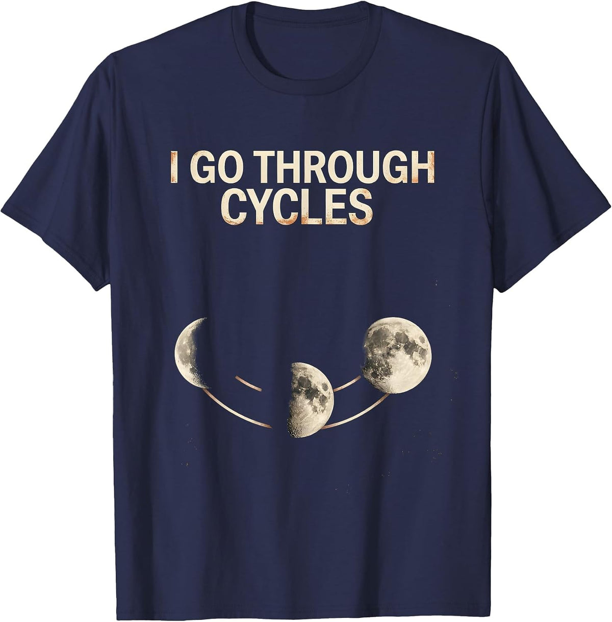 I Go Through Cycles Distressed Moon Phase Astronomy Boho T-Shirt - Navy Blue