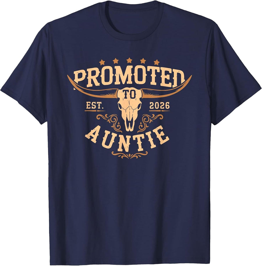 Promoted to Auntie Est 2026 Western Cowgirl First Time Aunt T-Shirt - Navy Blue