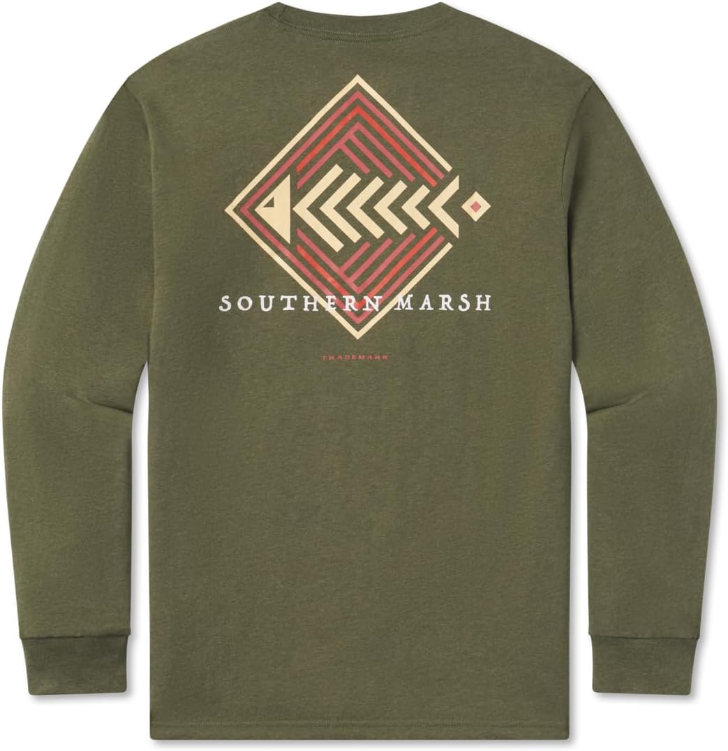 Southern Marsh Men’s Aztec Catch T-Shirt – Long Sleeve Casual Graphic Tee - Washed Dark Green