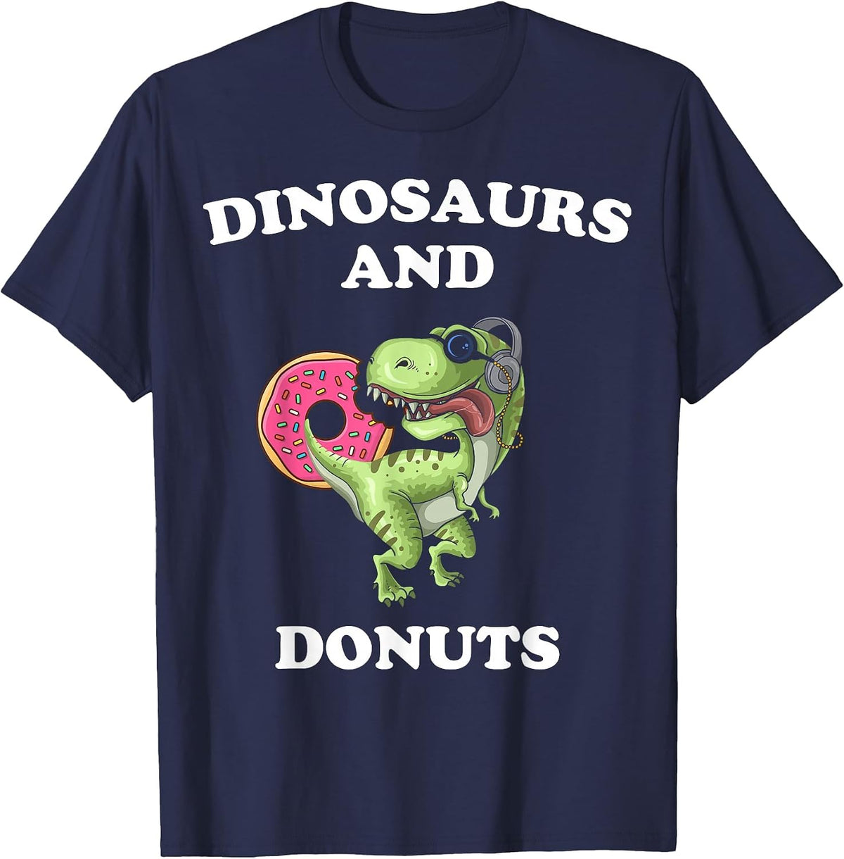 Dinosaur Donut Lover Cute Funny Dinosaurs and Donut Theme T-Shirt - Navy Blue