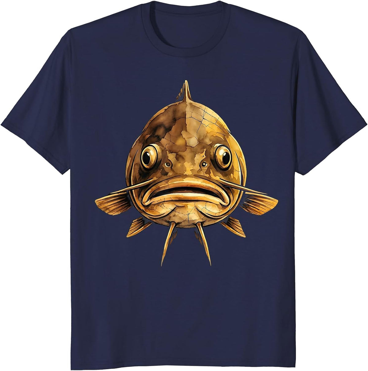 Catfish Close-Up Bold Fishing Graphic T-Shirt - Navy Blue