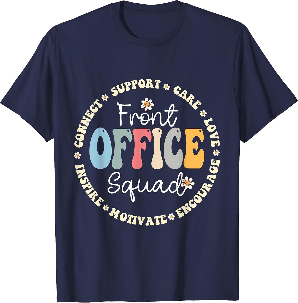 Retro School Secretary Admin Appreciation Front Office Squad Tees T-Shirts - Navy Blue