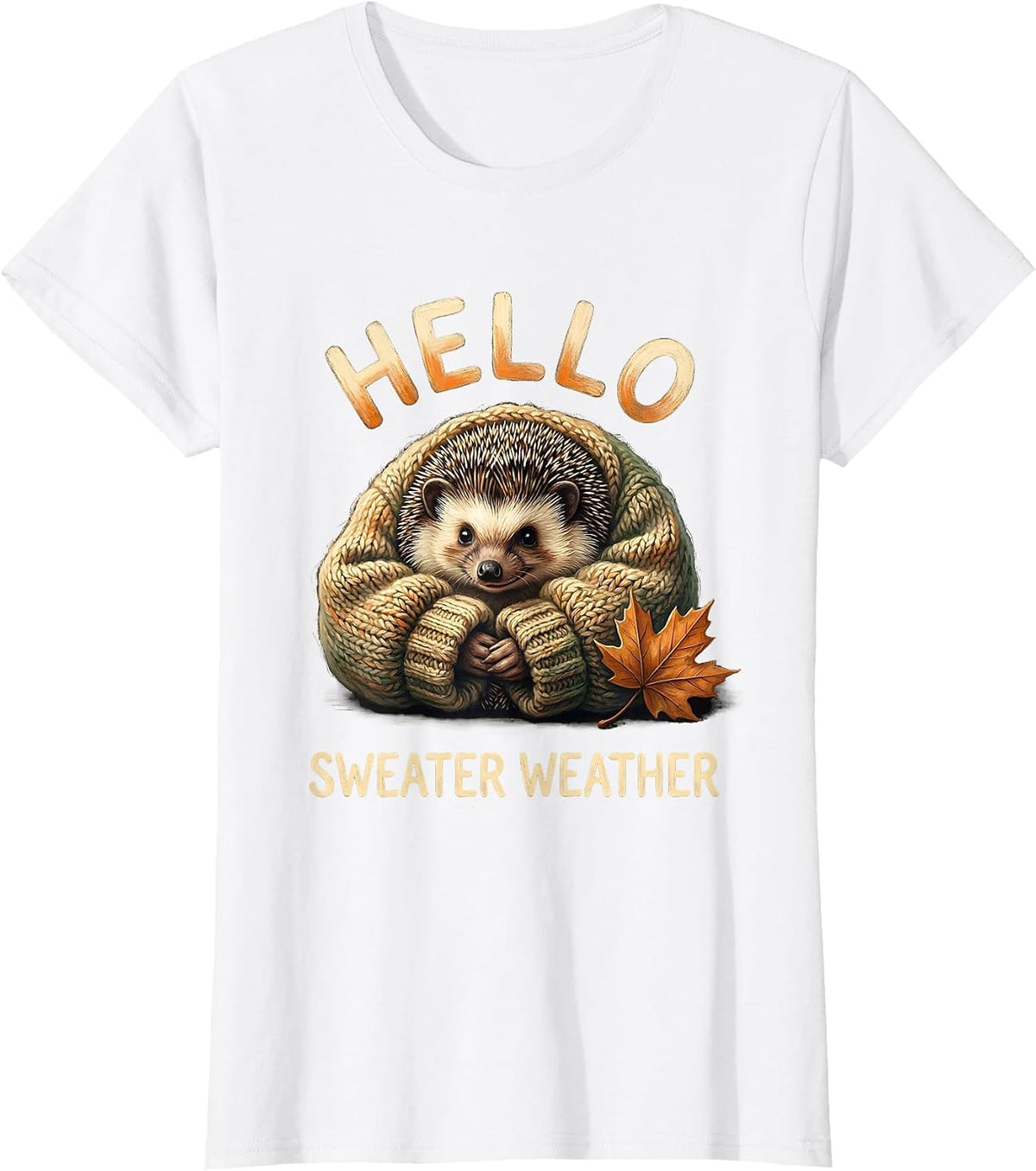 Hello, Sweater Weather Storybook Hedgehog Cozy Fall Autumn T-Shirt - White
