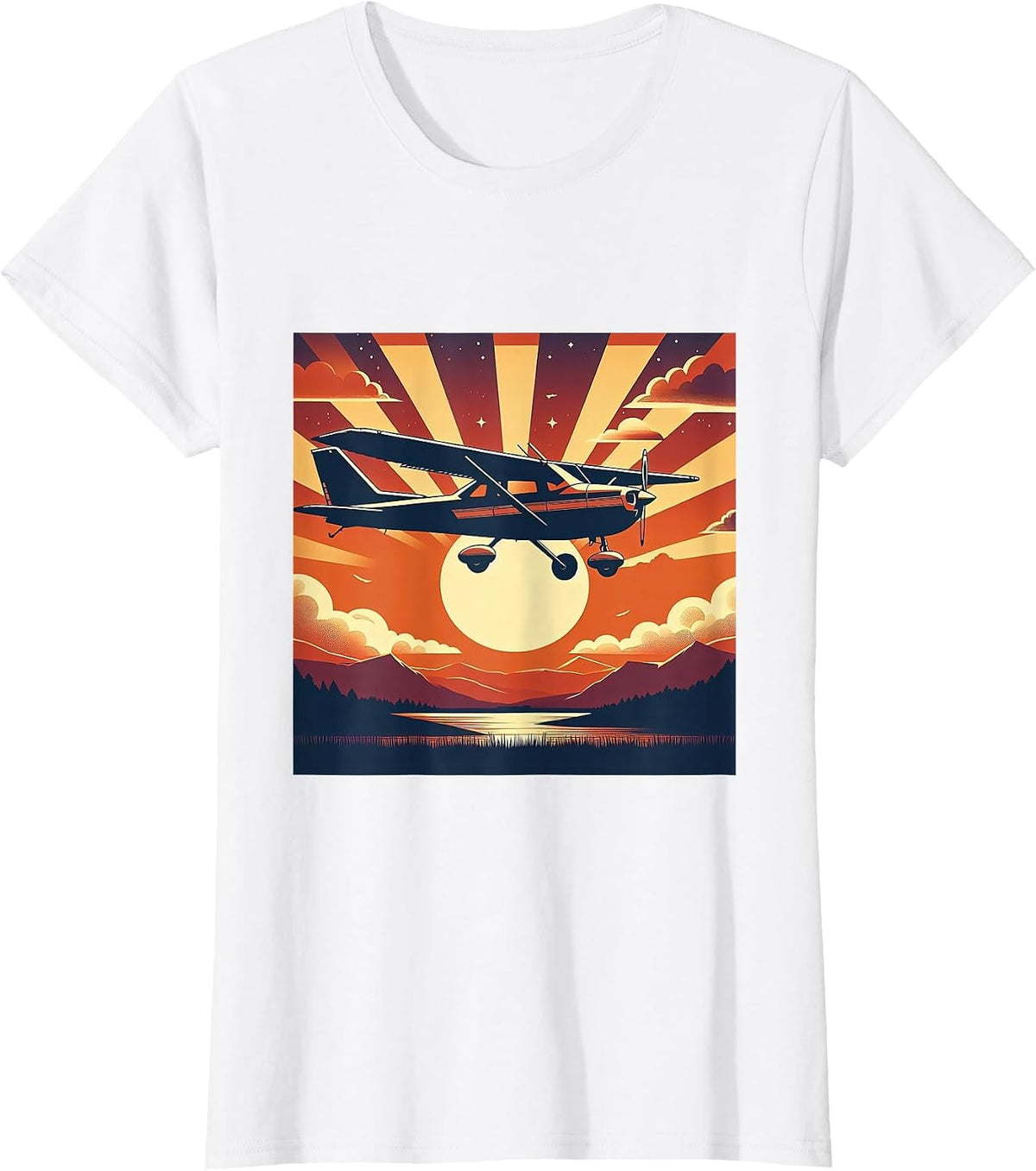 C-172 Skyhawk Vintage C172 Airplane Retro Sunset Pilot T-Shirt - White