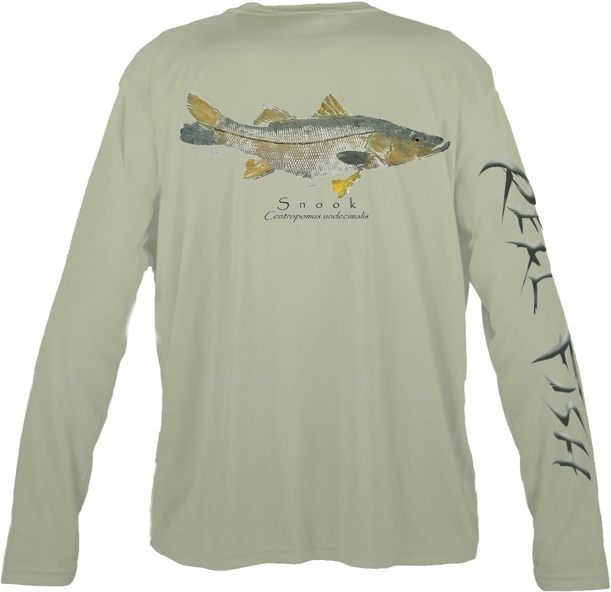 Snook Gyotaku Series Performance Wear Long Sleeve Fishing Shirt, Sage Green - As Pictured