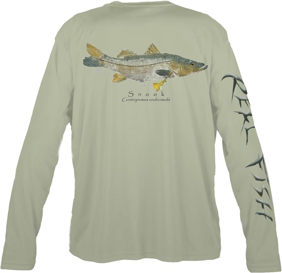 Snook Gyotaku Series Performance Wear Long Sleeve Fishing Shirt, Sage Green - As Pictured