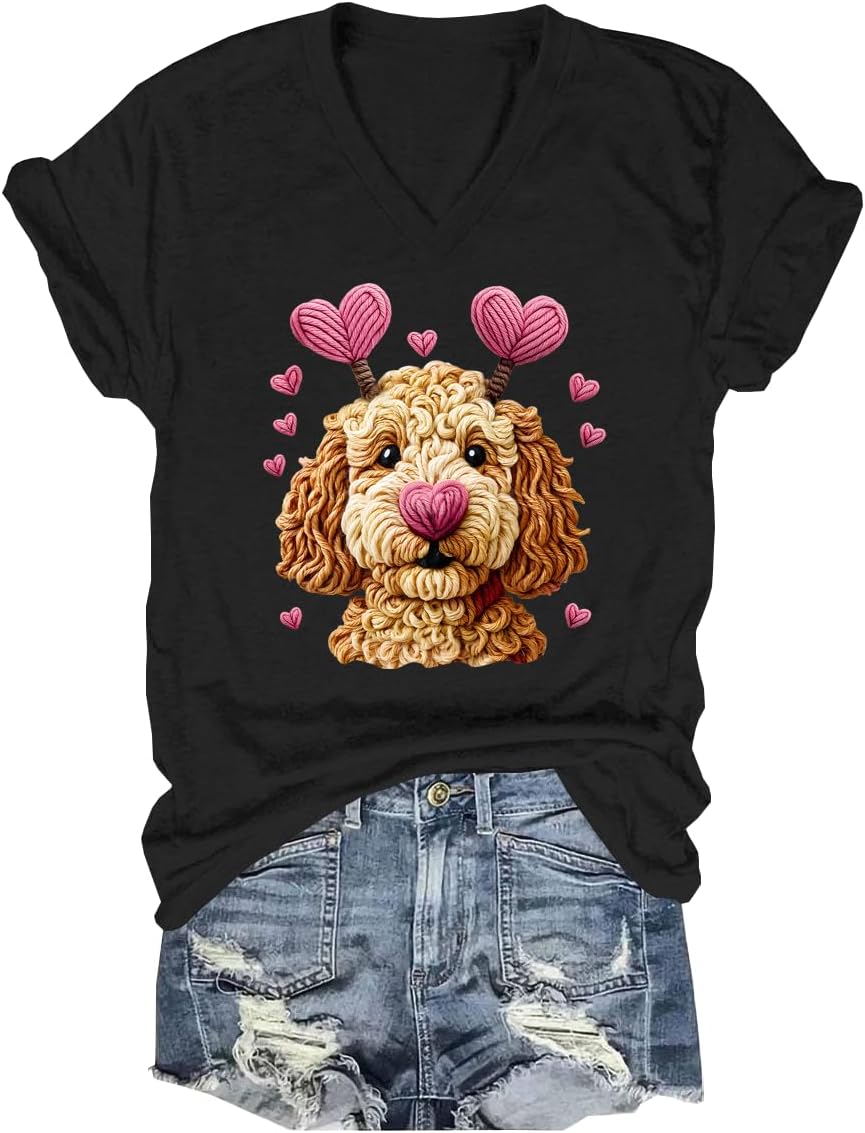 Goldendoodle Valentines Shirt Valentines Day Golden Doodle Shirt V Neck - V-Neck Black5