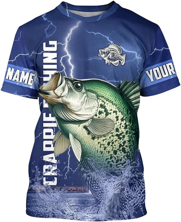 Crappie Fishing Blue Lightning Jerseys Custom Name Performance Long Sleeve Tournament Fishing Shirts - All-over Print T-shirt