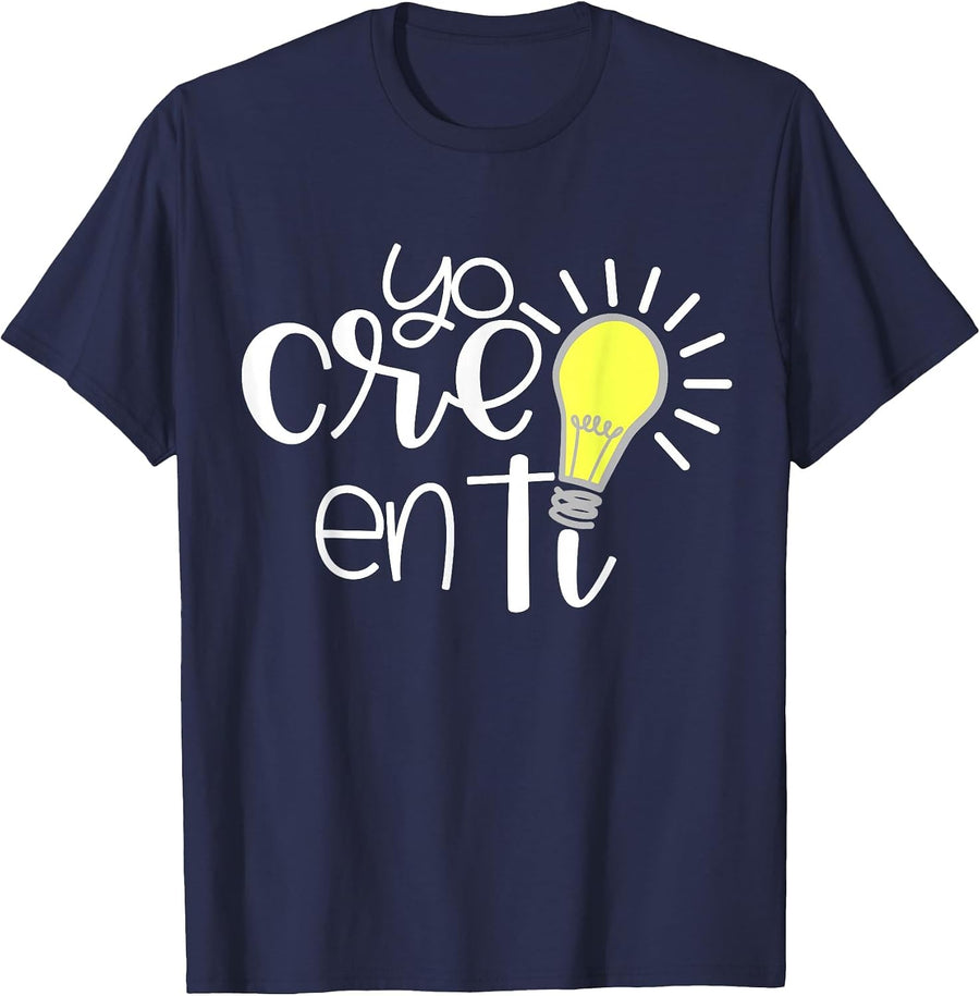 Yo Creo en Ti Lightbulb Spanish Teacher T-Shirt - Navy Blue