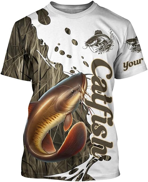Grass Lake Camo Custom Catfish Fishing Long Sleeve Shirts, Catfish Tournament Fishing Shirts - T-shirt Upf