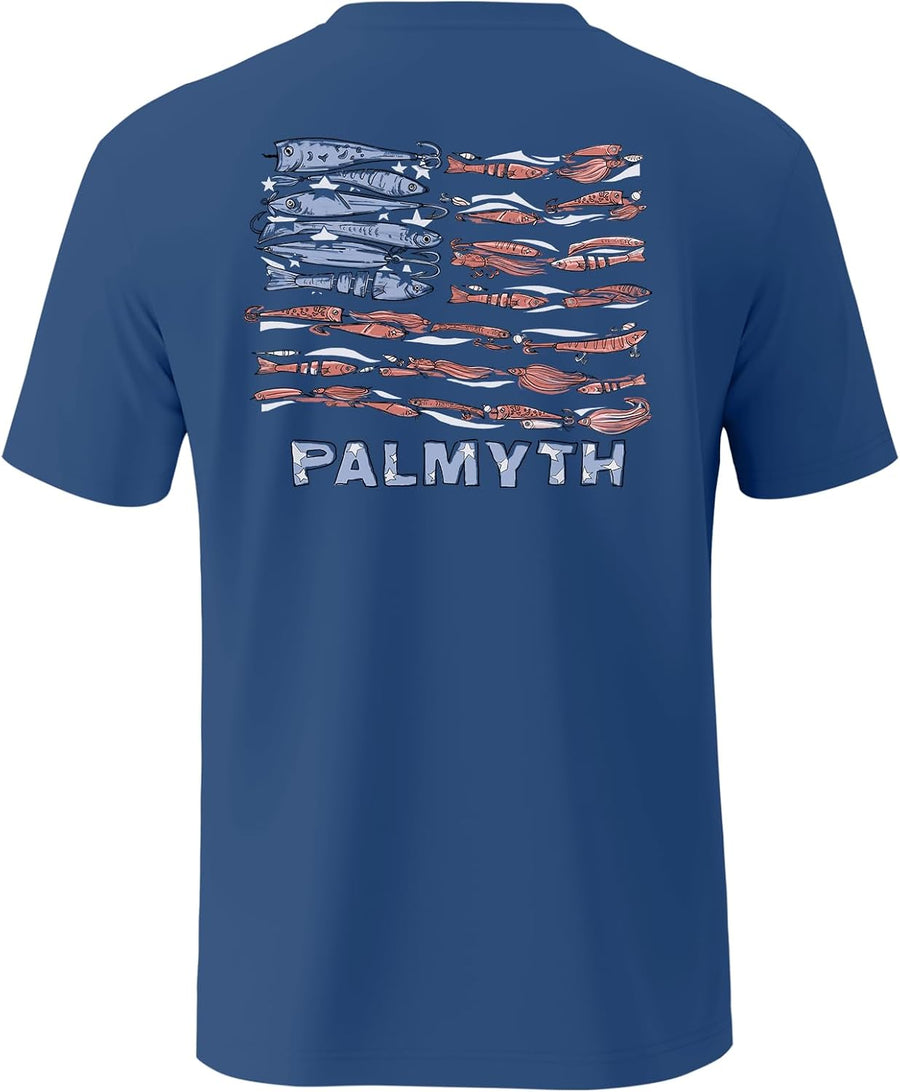 Palmyth Fishing Shirts for Men Short Sleeve UPF 50+ Quick Dry T-Shirt - Navy \/ Patriot Lures