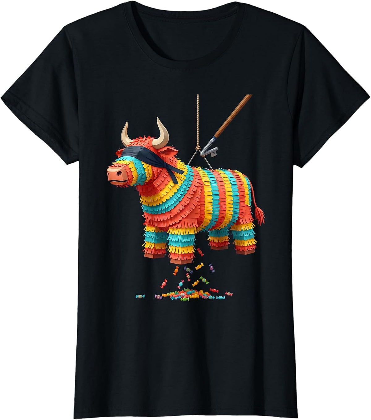 Women's Bull Piñata Funny Cinco de Mayo Party Costume T-Shirt - Black