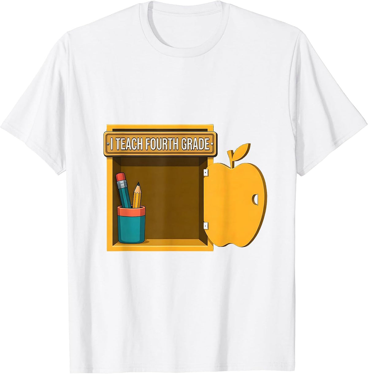 Men's I Teach Fourth Grade Flat Vector Teacher Appreciation Back T-Shirt - White