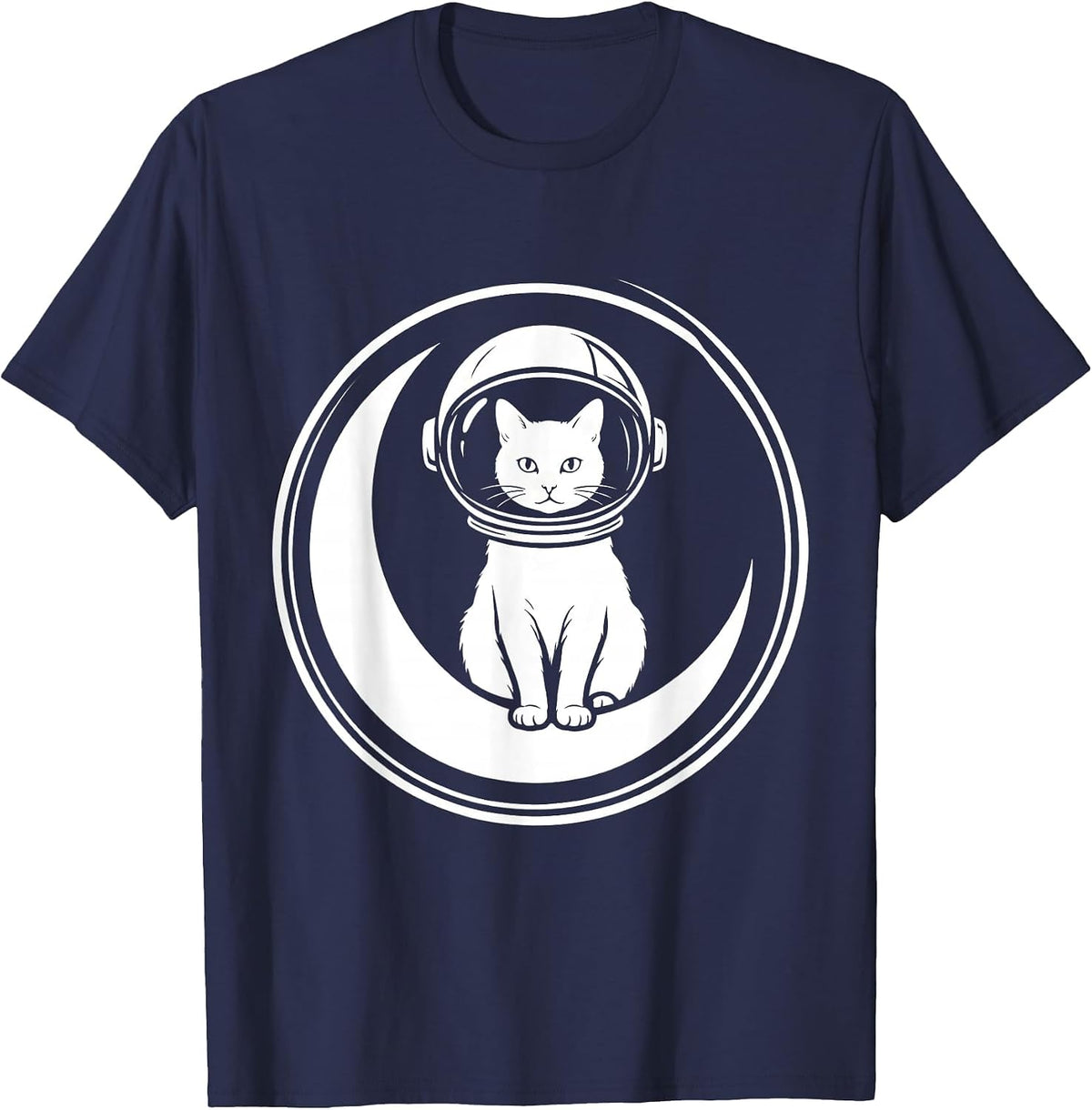 Cat Astronaut on the Moon Space Illustration T-Shirt - Navy Blue