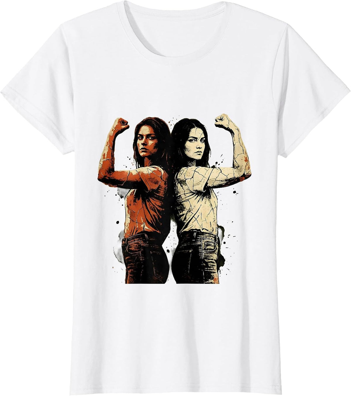 Rosie the Riveter Duo Flexing Arms Graphic T-Shirt - White
