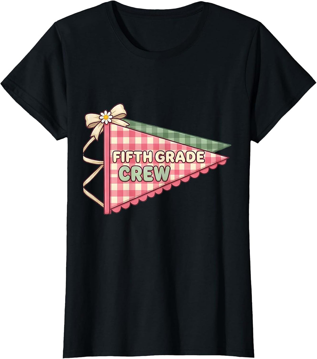 Women's Fifth Grade Crew Cute Preppy Back To School Girl Teacher T-Shirt - Black