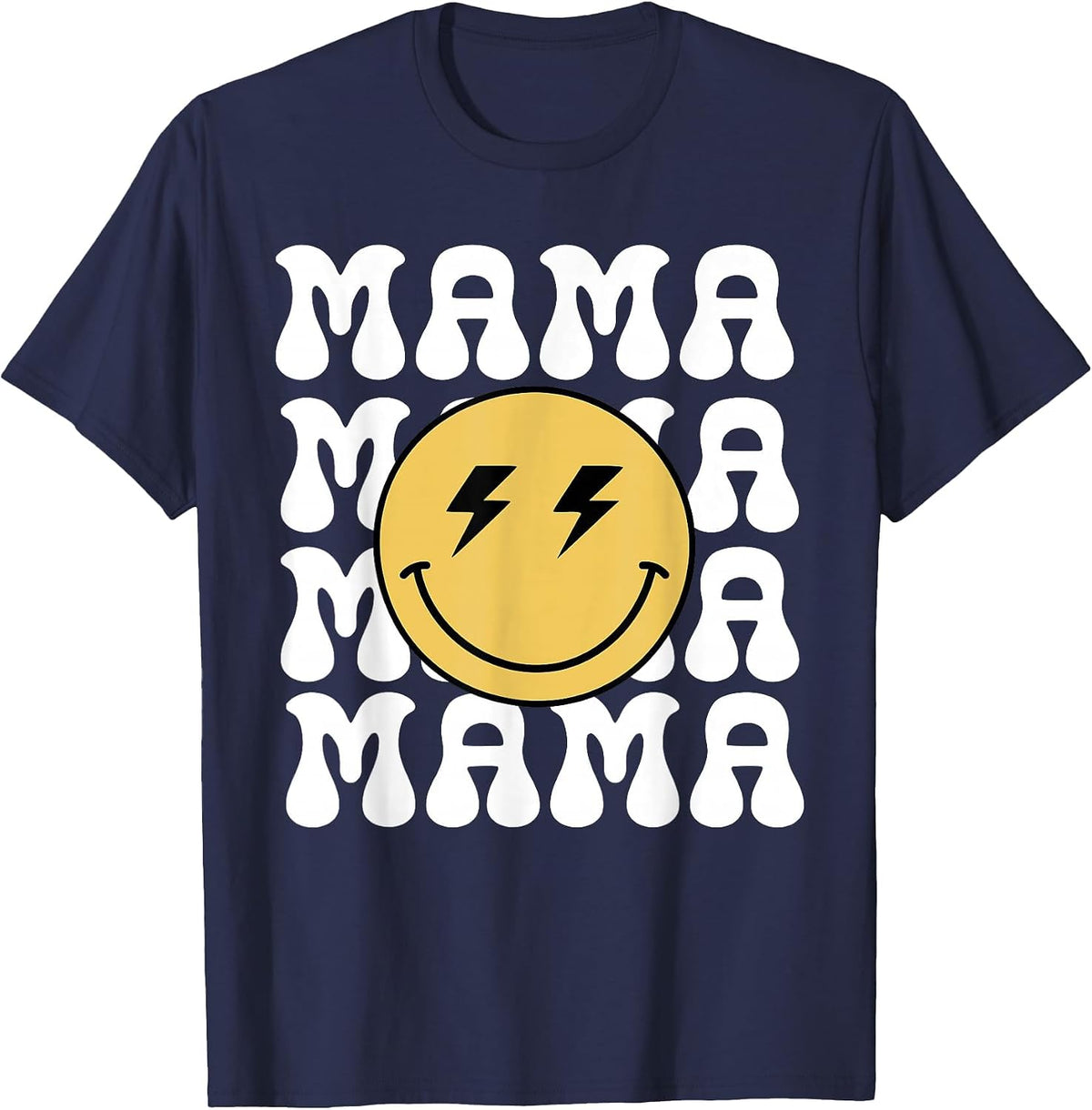 Mama Happy Face 1st Birthday Family Matching Theme T-Shirt - Navy Blue