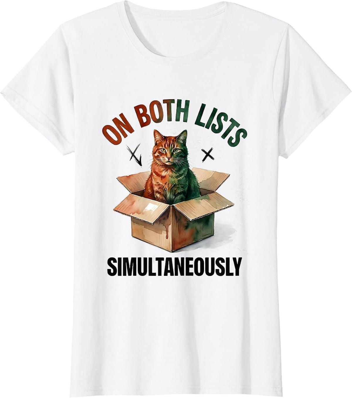 On Both Lists Simultaneously Funny Quantum Physics Cat Lover T-Shirt - White