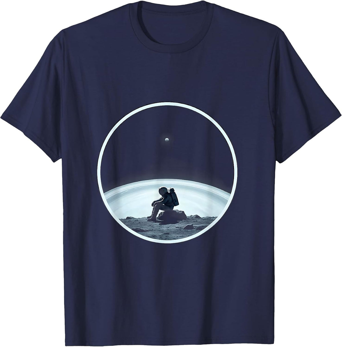 Lonely Astronaut on Pluto Sad Space Illustration T-Shirt - Navy Blue