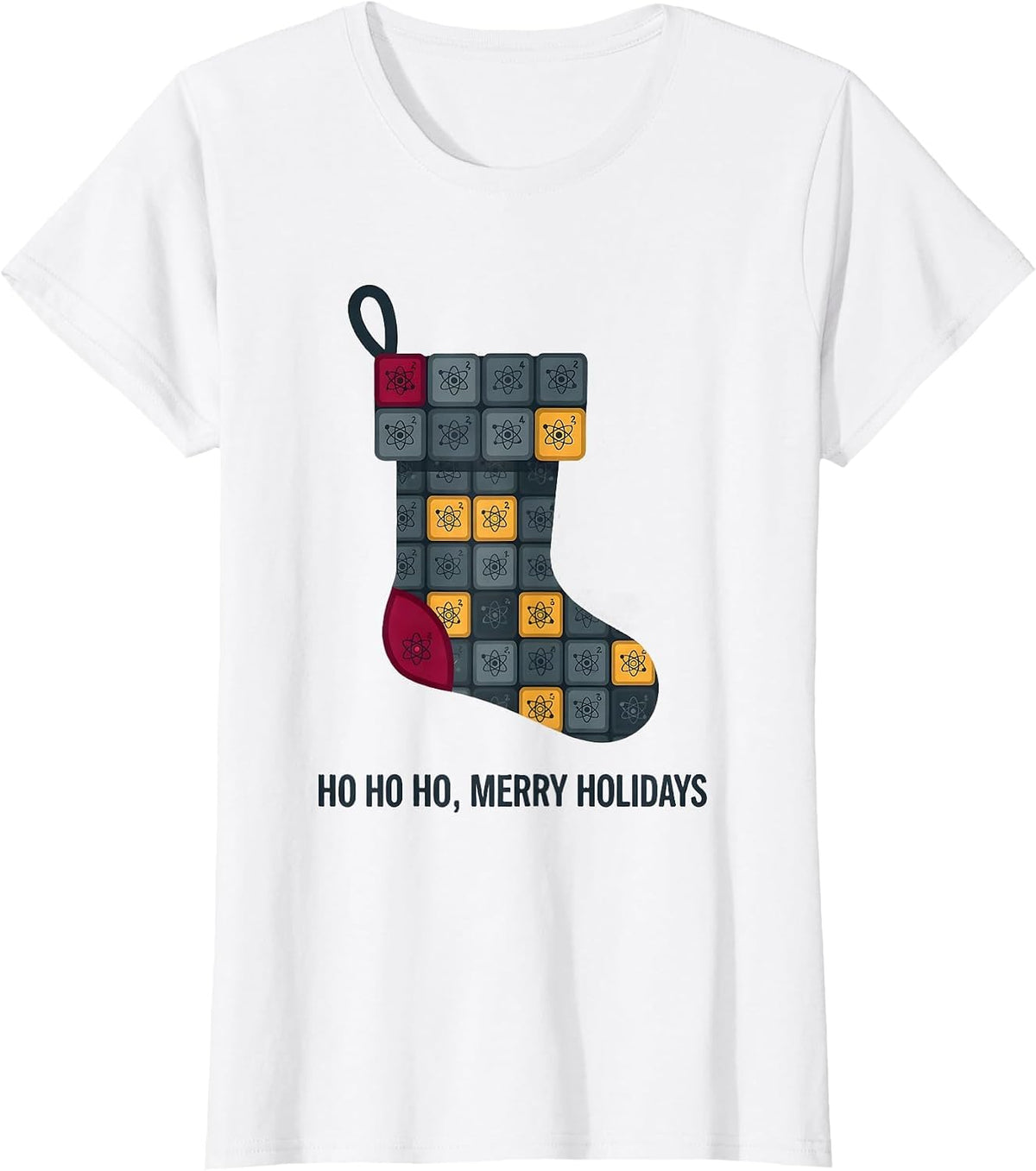 Women's Ho Ho Ho Merry Holidays Funny Periodic Table Chemistry Pun T-Shirt - White