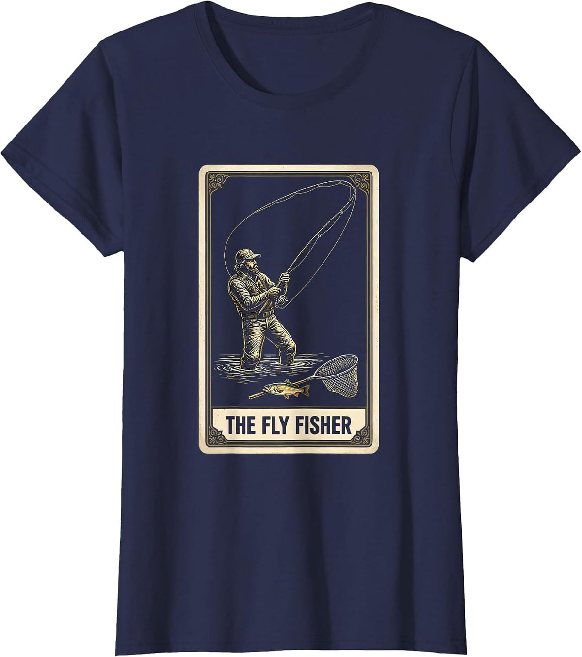 Women's The Fly Fisher Tarot Card Vintage Fishing Gift T-Shirt - Navy Blue