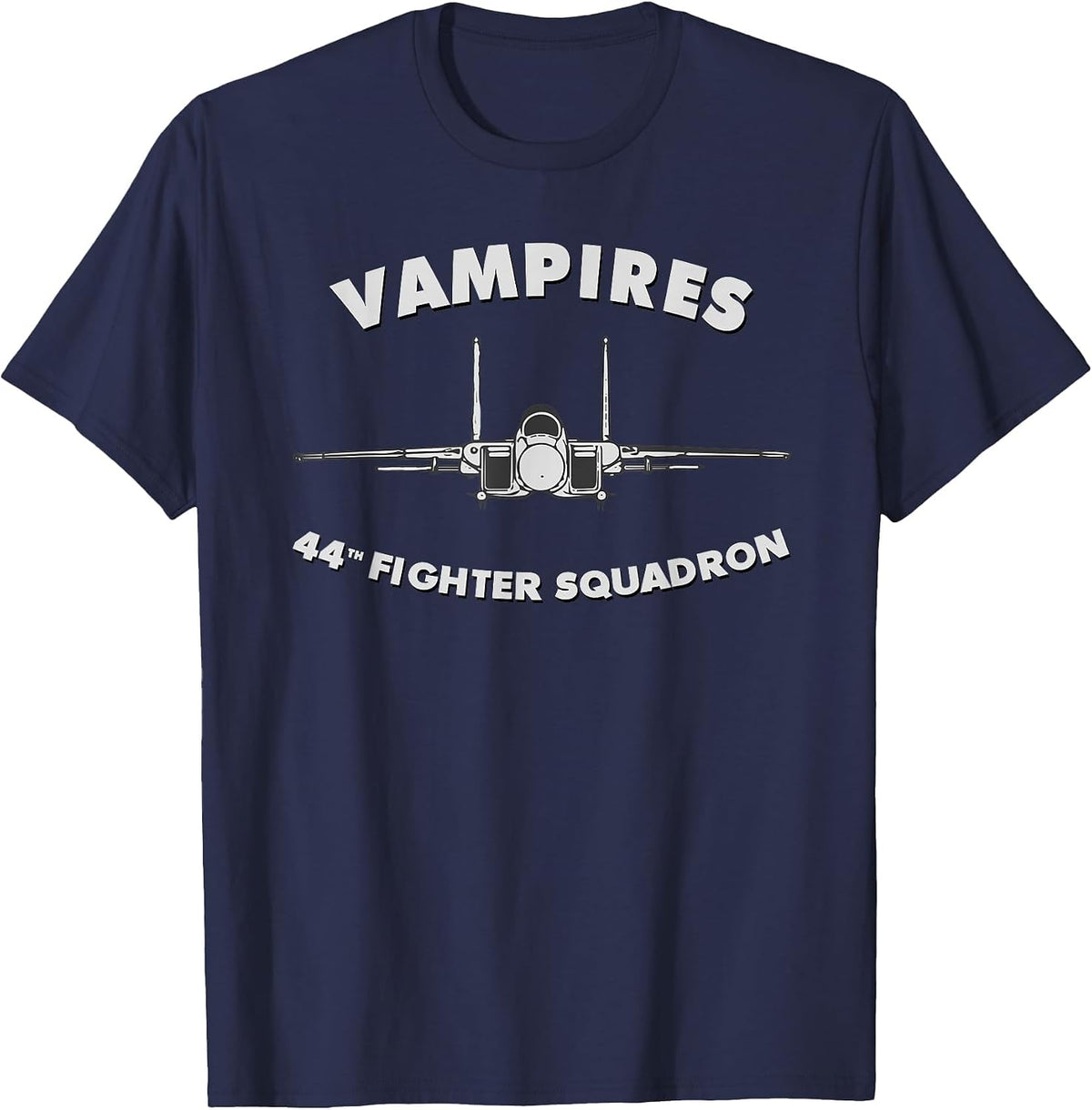 44th Fighter Squadron Vampires F-15 Eagle Jet Fighter Tee T-Shirt - Navy Blue