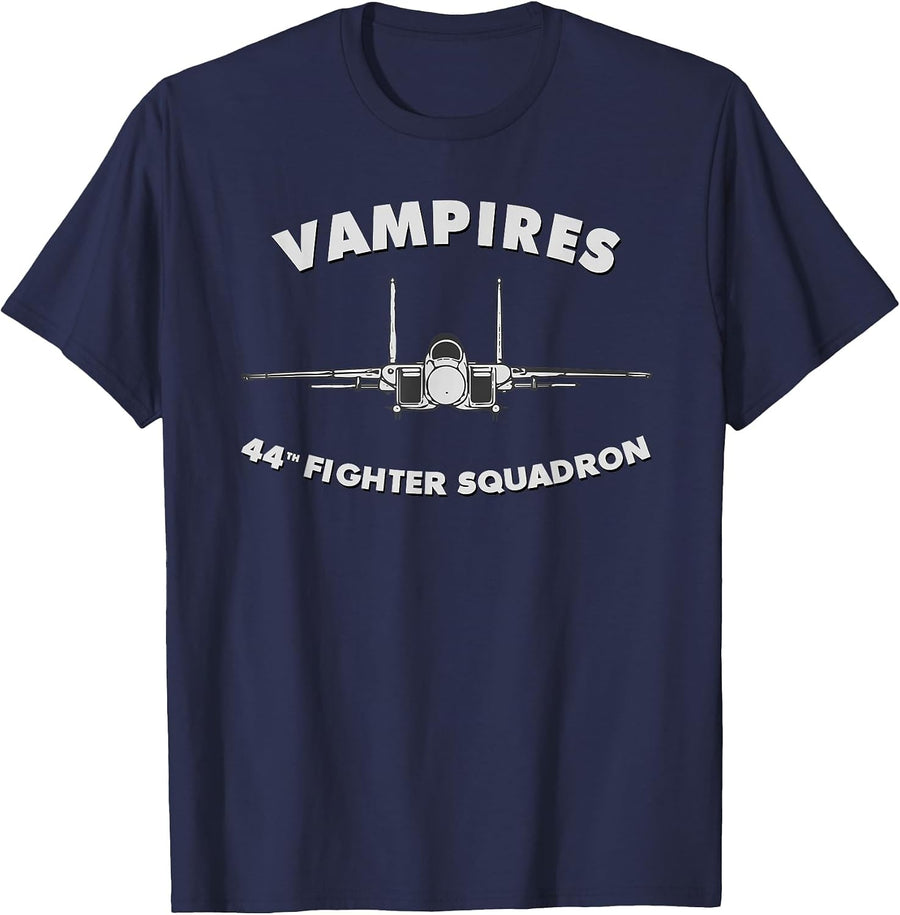 44th Fighter Squadron Vampires F-15 Eagle Jet Fighter Tee T-Shirt - Navy Blue