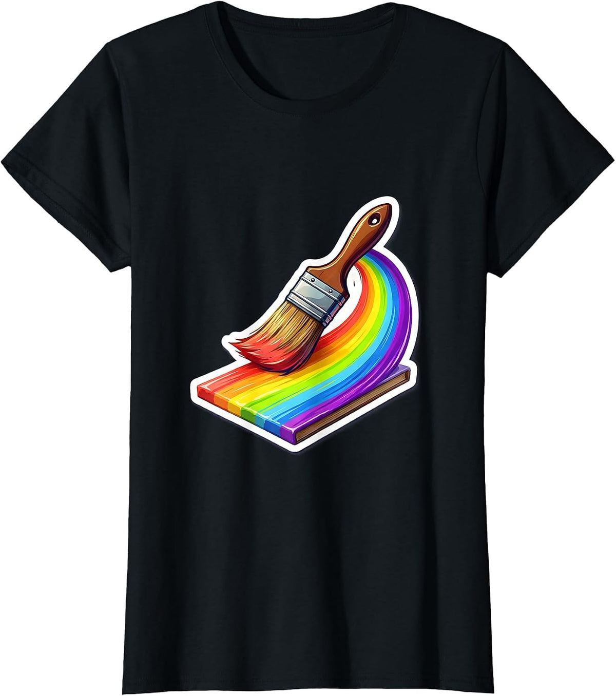 Women's 4th Grade Teacher Rainbow Paintbrush Art Design T-Shirt - Black