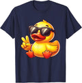 Cool Retro Yellow Rubber Duck in 70s 80s Funny Duck T-Shirt - Navy Blue