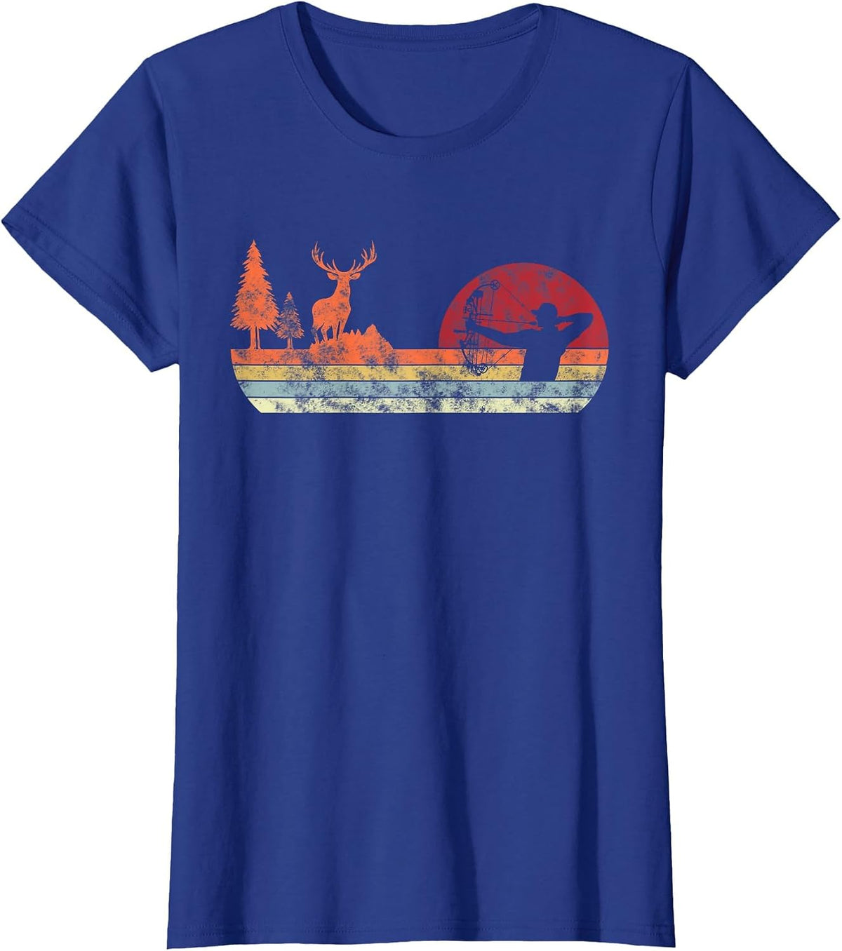 Bow Deer Hunting | Vintage Retro Archery T-Shirt - Royal Blue