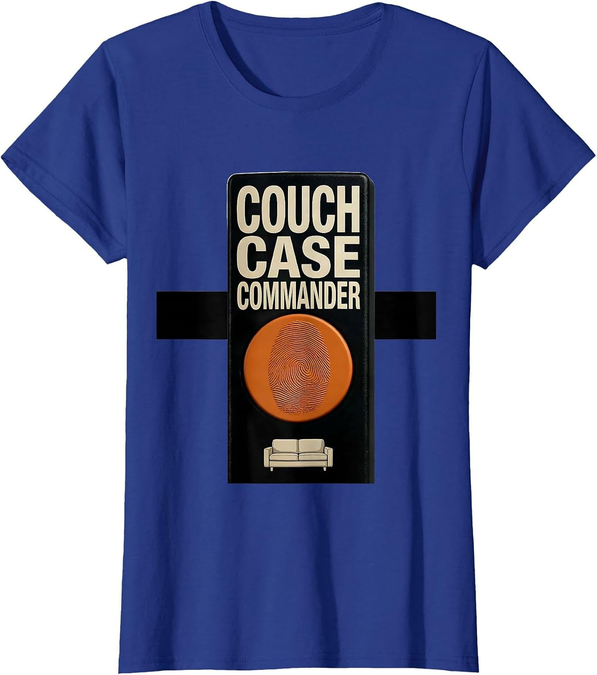 Women's Couch Case Commander Brutalist True Crime Fan Humor T-Shirt - Royal Blue