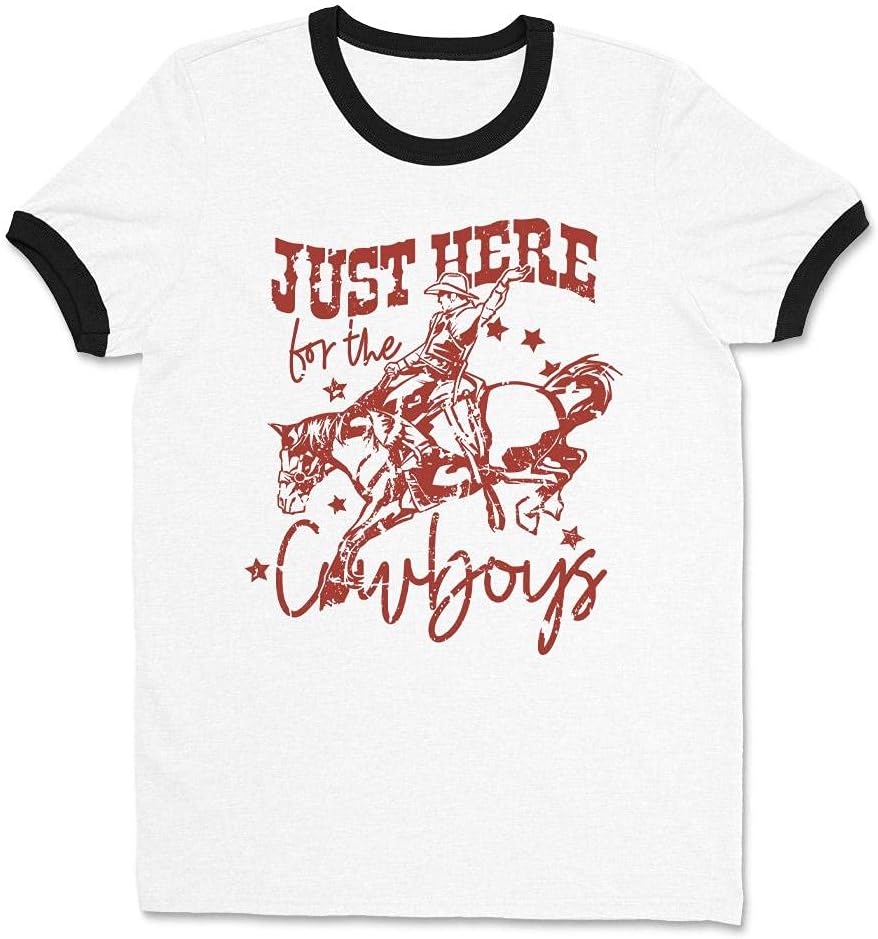 I'm Just Here for The Cowboys Ringer Tee Shirt Unisex - White\/Black