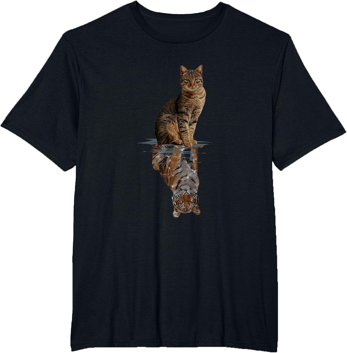 Cats Tiger Reflection Mirror Animal Cats Lovers T-Shirt - Black
