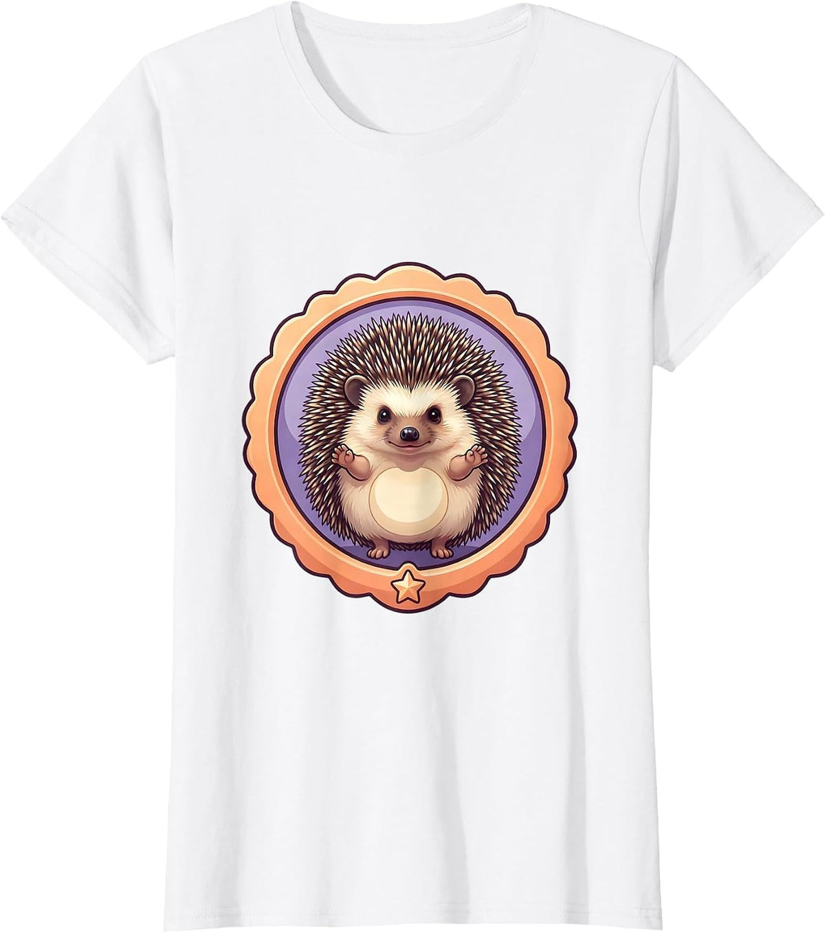 Cute Hedgehog Badge Ring Kawaii Animal Lover Gift T-Shirt - White