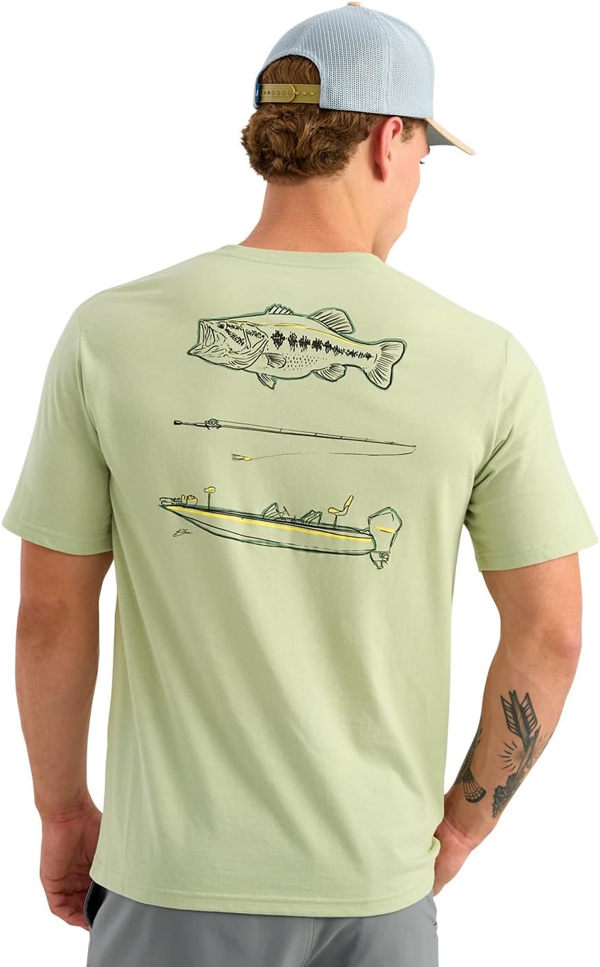 HUK Men's Kc Scott Original Fishing Artwork Graphic Pocket Tee Shirts, Short Sleeve Casual T-Shirts, Soft Cotton Blend -