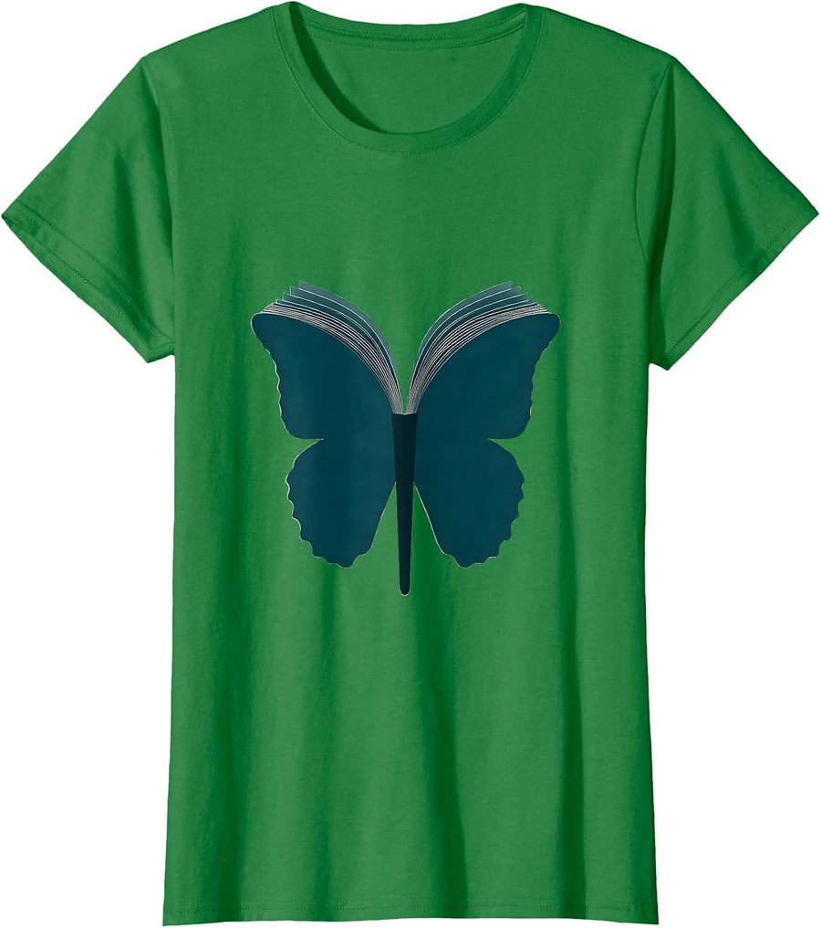 Women's Dyslexia Awareness Open Book Butterfly Wings T-Shirt - Kelly Green